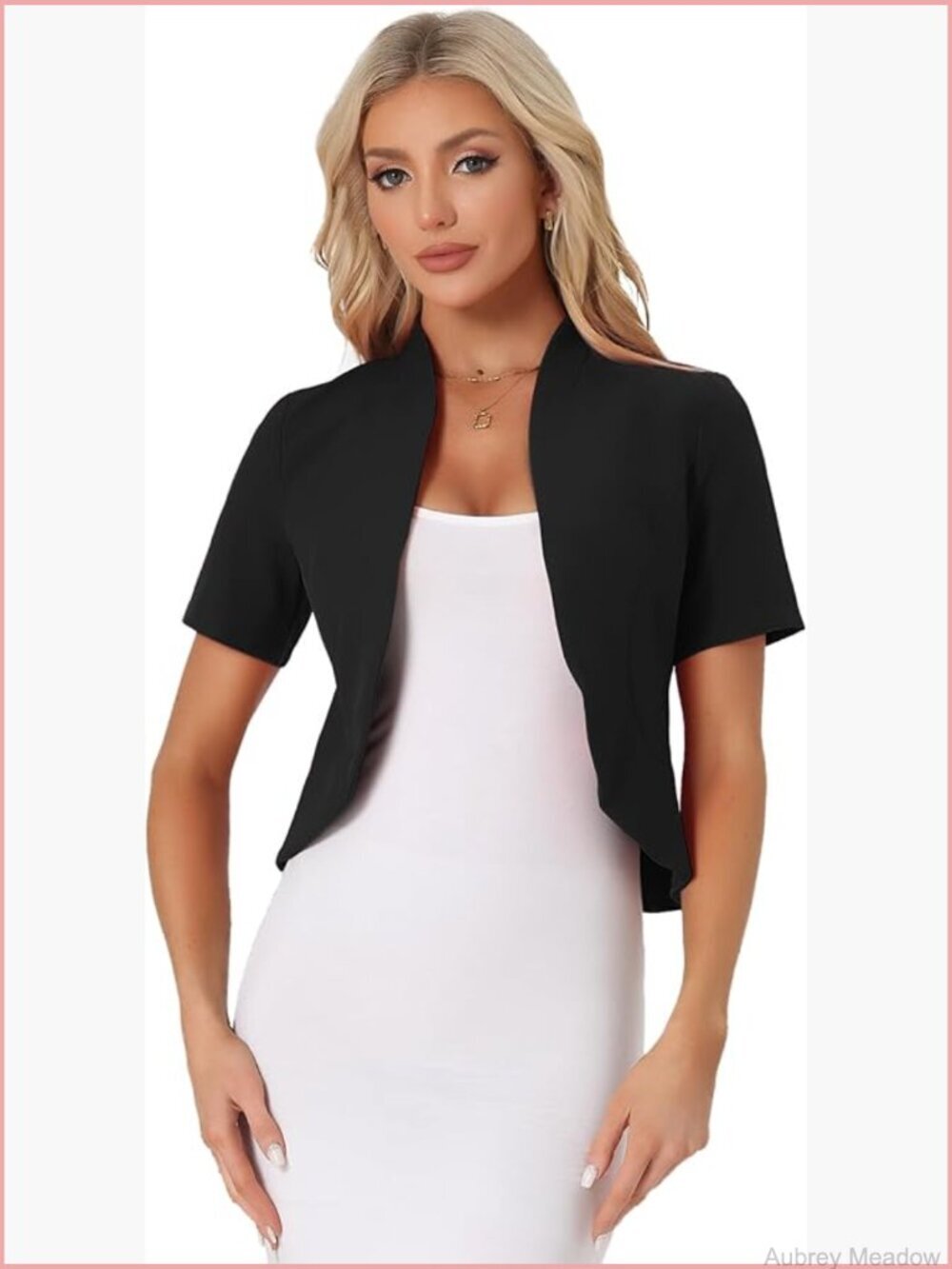 Cropped Cardigan Blazer Short Sleeve Collarless Open Front Work Jacket Shrug